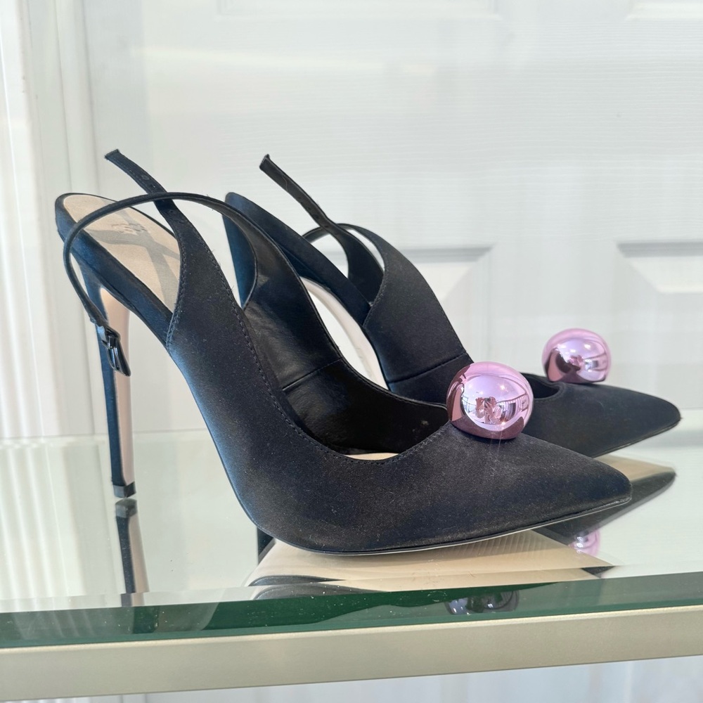ASOS Tinkerbell Elegant Black Heels with Purple Bauble Accents SZ 7